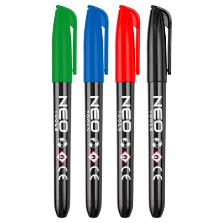 NEO Tools 13-857 Építőipari filctoll, 4 színű, tartós, vízálló, olajbázisú, 4 db