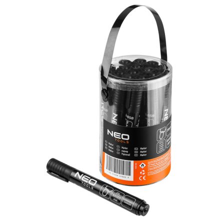 NEO Tools 13-858 Építőipari filctoll, fekete, tartós, vízálló, olajbázisú, 20 darabos kiszerelésben.