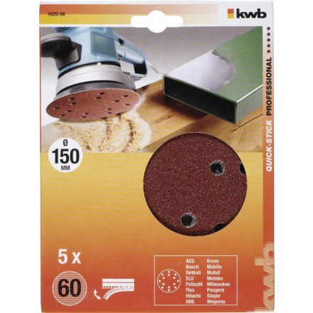 KWB-Profi-Quick-Stick-Tepozaras-Alu.Oxid-Csiszolopapir-Femre-Fara-5-Db-150-Mm-G60-492006