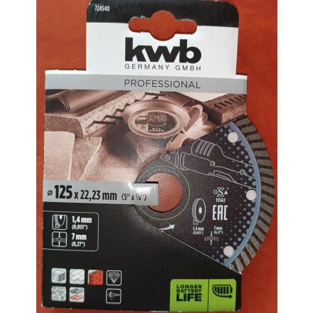 KWB 724540 AKKU TOP turbó gyémánt vágókorong 125x22x1,4mm